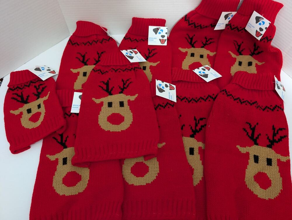 Dog Days Reindeer Christmas Pet Sweater Bulk Lot 10 Pack Small Medium Large New